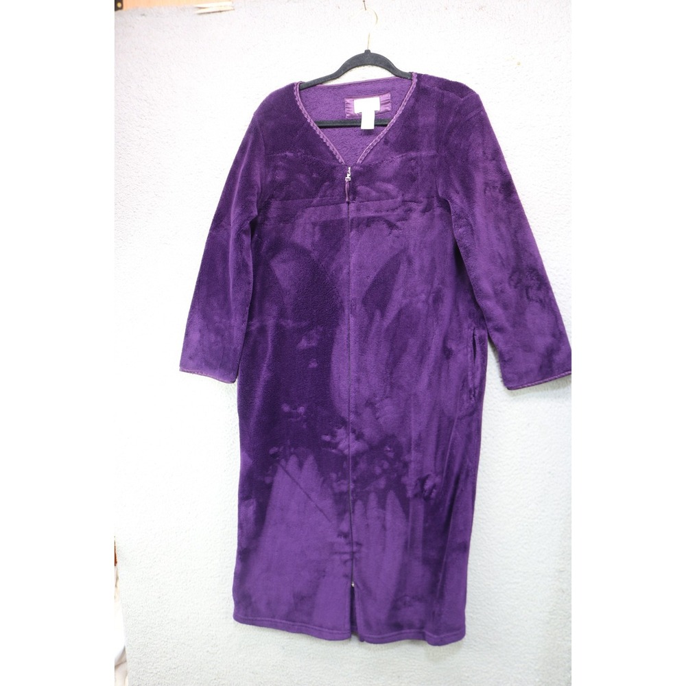Oscar de la Renta Purple Plush Fleece Robe-S/M-Full Zip-Soft & Comfy